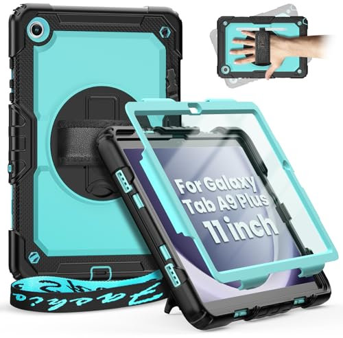 Timecity Case for Samsung Galaxy Tab A9 Plus/ A9+ 11 Inch 2023 (SM-X210/X216/X218),Shockproof Cover with Screen Protector, 360 Rotating Stand/Hand Strap/Pencil Holder for Samsung A9+ Tablet Case,LBlue