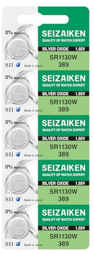 Seizaiken 389 SR1130W 1.55V 0% Hg Silver Oxide Watch Battery (5 Batteries) Made in Japan by Seiko