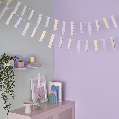 Ginger Ray Pastel Wavy Card Stick Garland Bunting Hanging Party Decoration 5m