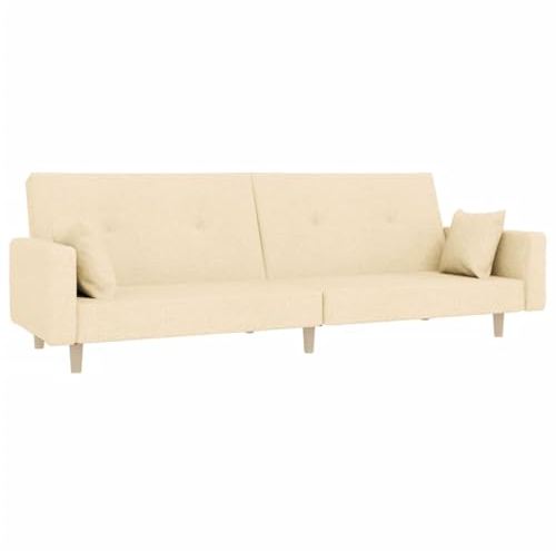 vidaXL Schlafsofa 2-Sitzer, Sofa mit 2 Kissen, Schlafcouch für Wohnzimmer Heimkino Büro, Couch Sofabett Tagesbett Gästebett, Creme Stoff