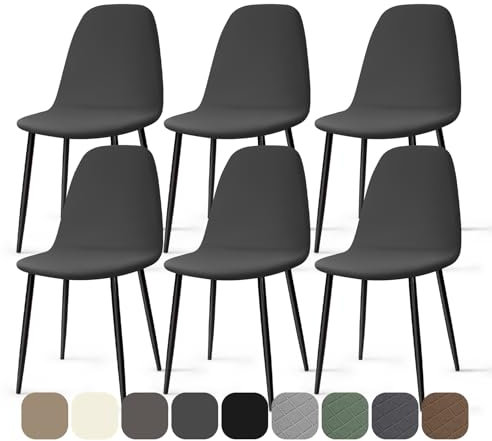 Stuhlhussen 6 Stück Stretch Stuhlhussen für Esszimmerstühle Universal Spandex Hussen für Stühle Abnehmbare Waschbar Stuhlbezüge Stuhl Hussen für Küchenstühle Hotel Bankett (Dunkelgrau, 6 Stück)-KC