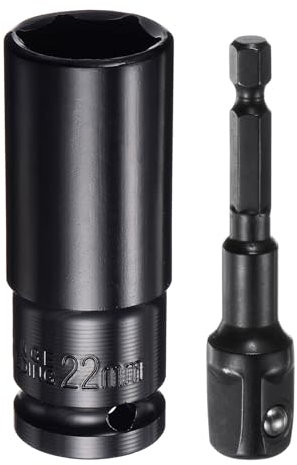 sourcing map Llave de vaso de 1/2 pulgada de 22 mm, 6 puntos, 3 pulgadas de longitud con adaptadores de vástago hexagonal de 1/2 a 1/4 pulgadas, revestimiento de fosfato, kit de accesorios de