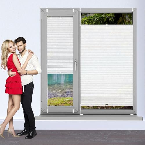 Plisseerollo Fensterrollo Faltrollo Jalousie 70 x 120 cm, Sonnenschutz Easyfix Lichtdurchlässig, Blickdichtes Falt-Rollo Plisseerollo, Thermo Plissee Ohne Bohren, für Fenster & Tür, Weiß