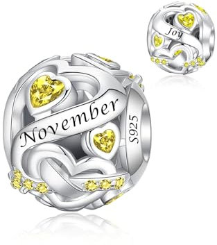 Alstiva November Geburtsstein Charm 925 Sterling Silber 5A Zirkonia Charm Anhänger für Armband Bead Pendant für Europäische Armbänder Halsketten Schmuck Geschenk für Damen Frauen