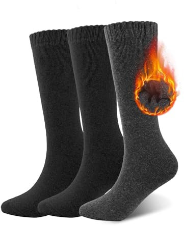SIMIYA 3 Paar Socken Damen, Thermo Kniestrümpfe Damen Stützstrümpfe aus Atmungsaktiver Baumwolle Damen Warme Thermosocken für Winter (Schwarz+Grau)