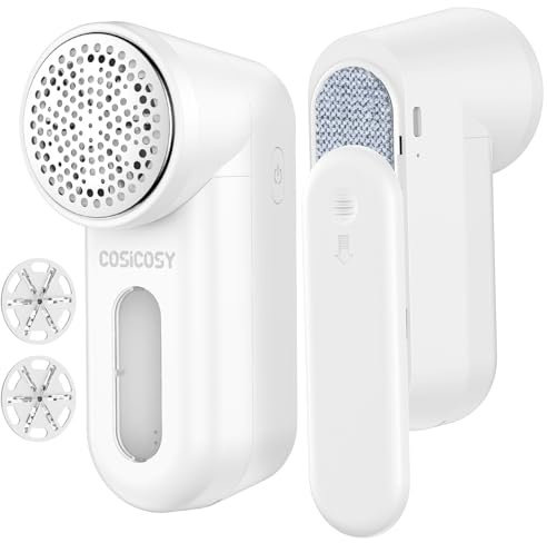 COSICOSY Lint Remover, Bobble Remover for Clothes, Fabric Shaver with 2-Speed Power Adjustment, Three 6-Leaf Blades Debobbler, Remove Clothes Fuzz, Lint Balls, Pills, Bobbles, White