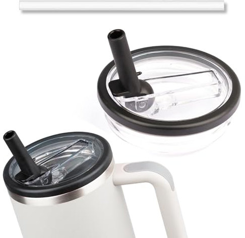 Gobelet de 1200 ml avec couvercle à rabat avec paille compatible avec Stanley Cup 1200 ml, gobelet compatible avec Stanley Cup Quencher (noir, lot de 1)