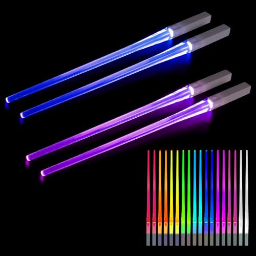 Vmxlso 2 Paires Light Up Baguettes, Lightsaber Baguettes, 9 Modes de Couleur Baguette Lumineuse, Chopsticks Réutilisables, Portables et Amovibles, Sans Bpa, pour Sushis