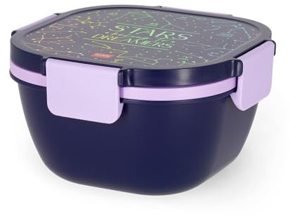 Legami - Lunchbox, 1 Gabel und 1 Gewürzdose inklusive, luftdichte Lunchbox, auslaufsicher, Fassungsvermögen 1700 ml, Motiv: Stars, 19 x 10,7 x 19 cm
