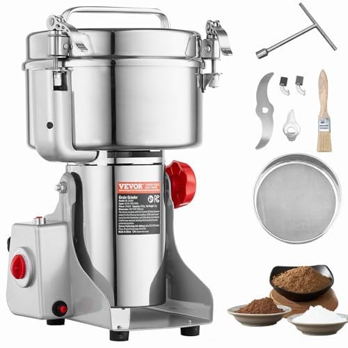 VEVOR 2500g Mulino Elettrico per Cereali, Macina Spezie Commerciale 3400 W, Macchina per Polverizzazione in Acciaio Inossidabile, per Cereali Secchi, Spezie, Caffè, Mais, Pepe, Tipo Oscillante