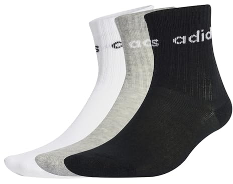 adidas Unisex Kinder LINEAR KIDS CREW 3 PAIRS PER PACK SOCKS, white/medium grey heather/black, 3-4 Years