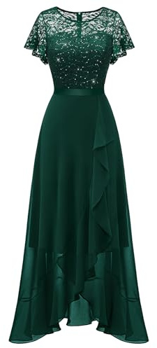 Berylove Abendkleid Lang Elegant für Hochzeit Kleid mit Schlitz Cocktailkleid Damen Elegant mit Ärmeln Elastische Taille
