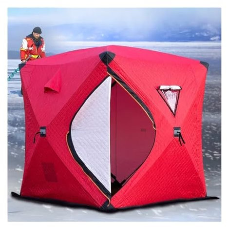 biwakzelt Sauna-Zelt, faltbar, tragbar, quadratisch, für Wandern, isoliert, Camping, EIS, Winter, Angeln, heißes Sweat-Hub-Zelt für den Außenbereich Tunnelzelte(Red180cm*180cm*200cm)