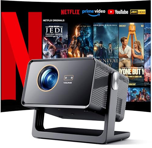 WOLFANG 28000 Lumens 4K Mini Projector【Netflix Official & Auto Focus/Keystone】, 5G WiFi Portable Projector with Bluetooth 5.2, 180° Rotatable 300'' Screen Home Cinema Projector for iOS/Android/Outdoor