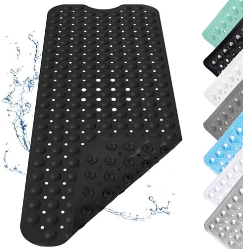 Duschmatte rutschfest, 100x40cm Antirutschmatte Dusche mit Saugnäpfen, Extra Lange Antirutschmatte Badewanne, Duschmatte mit Abflusslöchern, Für Dusche, Badewanne, Schwarz