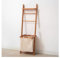 Wooden Bath Towel Ladder Rack Dirty Clothes Basket Wall Leaning Blanket Throw Hanger Stand with Drying Bar Storage Holder and Hamper Basket for Bathroom
