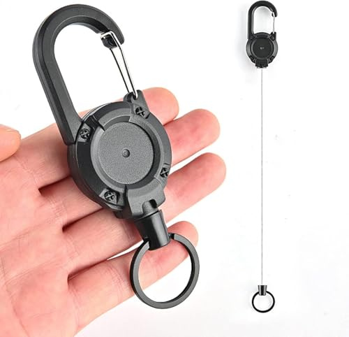 Schwarzer einziehbarer Schlüsselanhänger, schwerer Karabiner Schlüsselhalter Abzeichenhalter, taktische ID-Abzeichen-Rolle mit 23,6 Zoll Stahl versenkbare Schnur, Schwarz, Lanyards für ID-Abzeichen