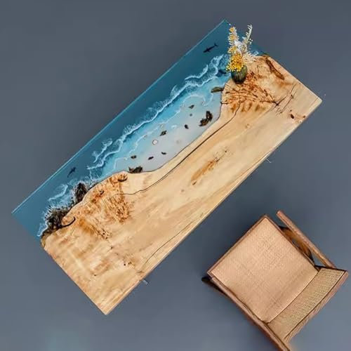 TT-YEC Home Rechteckiger Esstisch, Mitteltisch Aus Epoxidharz, Multifunktionaler Moderner Esstisch Mit Leuchtendem Ozean Und Stein, Personalisierter Großer Harztisch,Cl140×h60cm