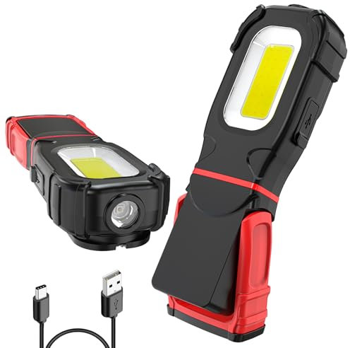 AuRiver Lampe de travail LED rotative à 360° 3 modes d'éclairage Lampe d'atelier LED avec pied magnétique et crochet, lampes d'inspection COB pour réparation, garage, camping