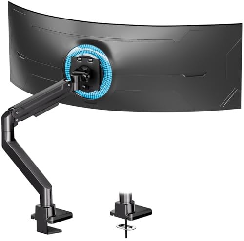 Single Monitor Arm Heavy-Duty for 17-49 inch Screen - Supports Up to 44 lbs,Ultrawide Full Motion Monitor Arm Desk Mount for Office & Gaming,Fully Adjustable,Max VESA 100/100 mm, Black