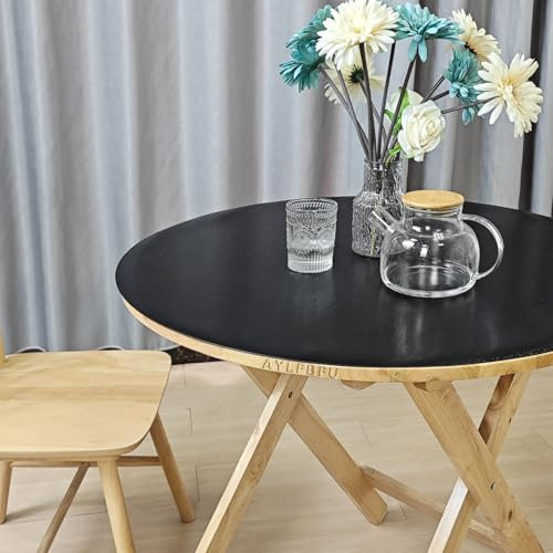 Runde Tischdecke Durchsichtig 111cm - Dicke 2mm Tischschutz Matt Schwarz Nach Maß Rund - Wasserdicht, 65°-Fase, Hautschutz Folie Transparent für Tische aus Glas/Metall/Holz/Marmor