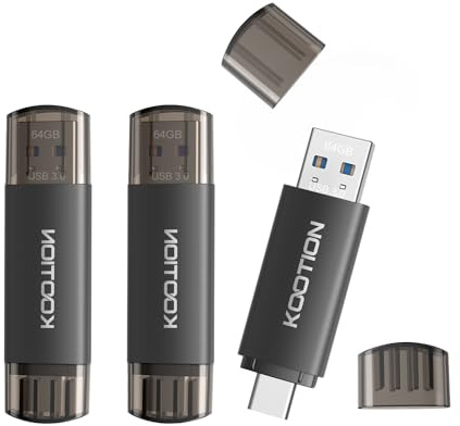 KOOTION 3 Stück USB-C-Speicherstick, 64 GB, 2-in-1, USB 3.0, Typ C, 64 GB, leicht, klein und praktisch, USB-C, Dual-Schnittstelle, langlebig, USB Flash Drive für Computer/TV/Auto/Player usw