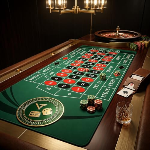 AQQA Poker-Tischplatte, 177,8 x 88,9 cm, zusammenklappbar, Texas Hold'em-Layout, tragbar, rutschfest, Blackjack-Poker-Tischmatte mit Spielkarten für Familienspiele