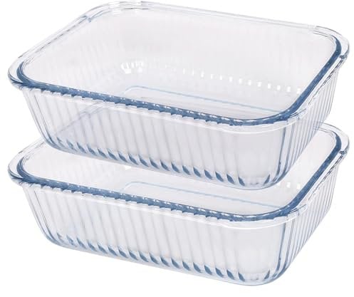 Argon Tableware Optical Rectangular Glass Cake Dishes - 22cm x 16.5cm - 2X Large Deep Pie Brownie Cheesecake Bread Sponge Oven Baking Tin Tray Pan | Microwave Safe, Freezer Safe