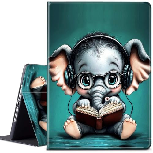 Étui pour tablette Amazon Fire HD 10 (13e/11e génération, version 2023/2021) 10,1, support fin multi-angle avec fonction veille/réveil automatique pour Kindle Fire HD 10 Plus, joli bébé éléphant