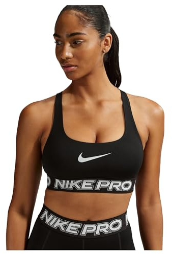 Nike Pro Light-Support Damen Sport-BH, schwarz/weiß/versilbert metallic, XS