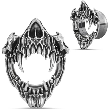 COOEAR Edelstahl Tunnel, offenen Mund scharfe Zähne Design Ohrring Stecker, Schraube zurück Piercing Expander Stretchers.