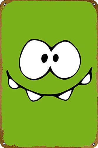 Om Nom Retro-Blechschild mit niedlichem Gesicht, Videospielschild, Gamer-Poster, Gamer-Dekor, Wandkunst, Metallschild, Wandkunst, Plakette, Poster für Zuhause, Bar, Pub, 20,3 x 30,5 cm
