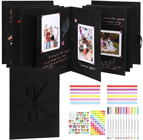 Extendable Photo Albums 34 Pages Accordion Style DIY Scrapbook 300GSM | Uncle Paul Thick Paper Stretchable Folding Notebook for Christmas Art & Memory Keeping (Black) DS01A4BK34