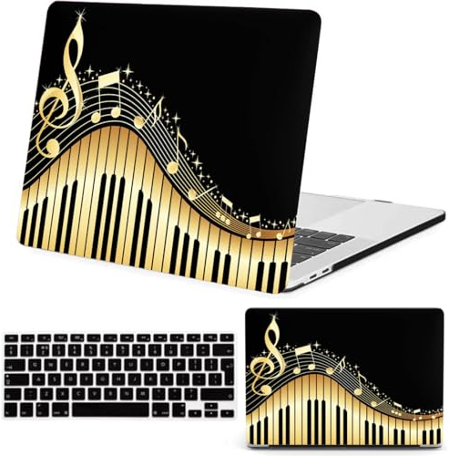 FFBOFFC Caso Compatibile per MacBook Pro 15 Pollici 2019 2018 2017 2016 Modello A1990 A1707 con Touch Bar Touch ID, Protettiva Custodia Rigida in Plastica & Copri Tastiera, Note musicali