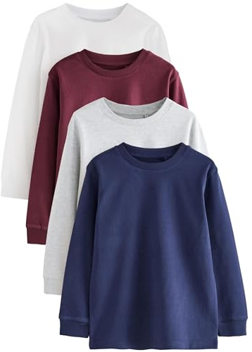 NEXT Jungen Einfarbig 4 x Langarmshirts Berry Red/Grey/White/Blue Numeric_134