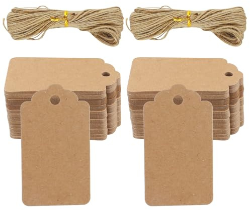 200 Stück Brown Preisschilder Anhänger mit Kordel, 4 x 7 cm Etiketten Anhänger, Kleinen Hängeetiketten Markierungsetiketten für Schmuck Kleidung Display Geschenkanhänger Flohmarkt