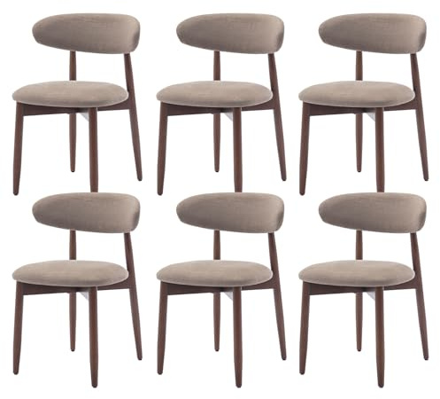 COLAMY Esszimmerstühle 6er Set, Polsternder Stühle Esszimmer mit Rückenlehne, Moderne Küchenstühle Gepolstert, Stoff Dining Chairs mit Back und Holzbeinen für Esszimmer, Küche, Restaurant, Kamel