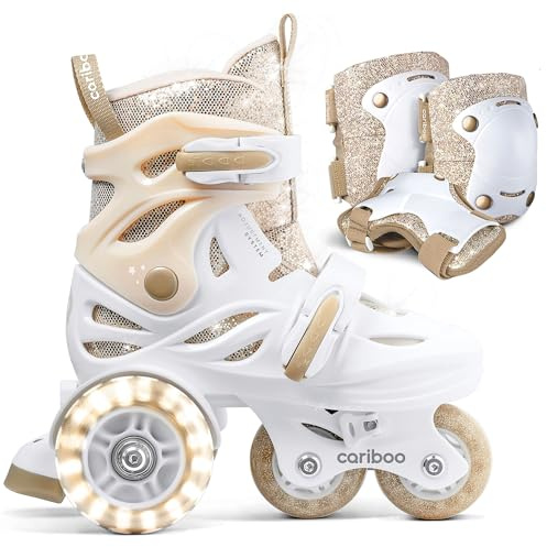 Cariboo Ballerina – Verstellbare Kinder-Inlineskates mit Schutzset (3-teilig), LED-Räder, Sicherheitsstopper, Einfaches Lernen, Glitzerdesign