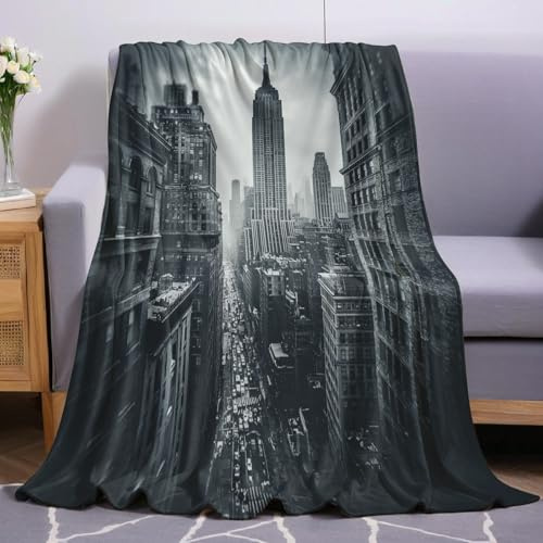 Schwarz Kuscheldecke 180 x 220 cm Architektur in New York City Flauschig Decke Fleecedecke Sofadecke Warm Wohndecke Couchdecke Weich Sofa Überwurf Decke