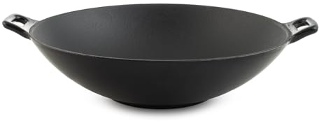 H&H Wok in Ghisa Smaltata 30 cm con 2 Manici – Compatibile con Induzione e Tutti i Piani Cottura