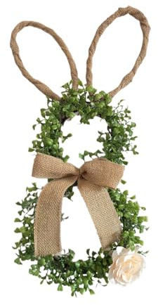 Osterdekoration Osterkranz Türkranz Hasenform 50cm, Frühlingskranz Mit Künstlichem Grün, Schleife Für Gartentür, Wohnzimmer, Einfache Montage Als Österliches Geschenk Für Zuhause