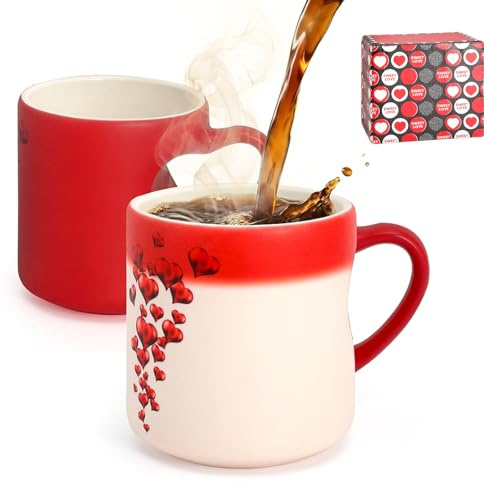 ZRUEWOT Taza Mágica Corazón – Taza Termocrómica con Cambio de Color, Regalo Romántico Personalizado para San Valentín, Aniversario, Matrimonio – Taza en Cerámica con Corazón 3D para Parejas