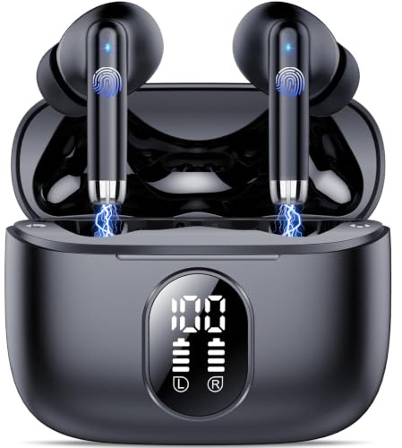 QXQ S26 Ecouteurs Bluetooth 5.4 sans Fil, ENC Antibruit Casque Bluetooth | 40 Heures Oreillette Bluetooth sans Fil avec 6D HiFi Stéréo, Écran LED, USB-C, Contrôle Tactile, IP7 Etanche pour iOS Android