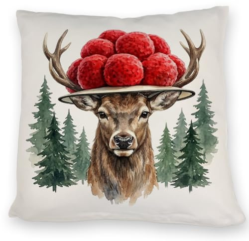 speecheese Hirsch mit Bollenhut Kissen Schwarzwald Motiv Traditionelles | Dekokissen mit lustigem Motiv