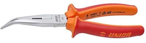 Unior 512/1VDEBI Flachrundzange mit Schneide und extra langen Backen, 45 Grad gebogen, 170 mm