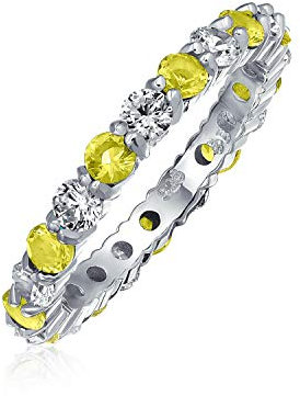 Bling Jewelry Kubische Zirkonia Gelb Weiß Wechselnder Stapelbarer CZ Ewigkeitsring Für Frauen Für Teenager Simulierter Topas Sterlingsilber