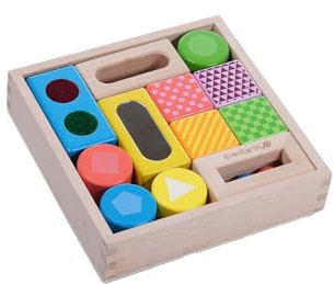EverEarth Bunte Entdeckerbauklötze für sicheres Spielen - Kinderfreundliche Entdeckersteine aus nachhaltigem Holz mit praktischer Kiste zur Aufbewahrung - Bausteine EE33911
