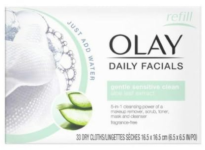 Olay OLAY Daily Gentle Clean 4-in-1 Water Activated Cloths, 33 Ea Pack of 6
