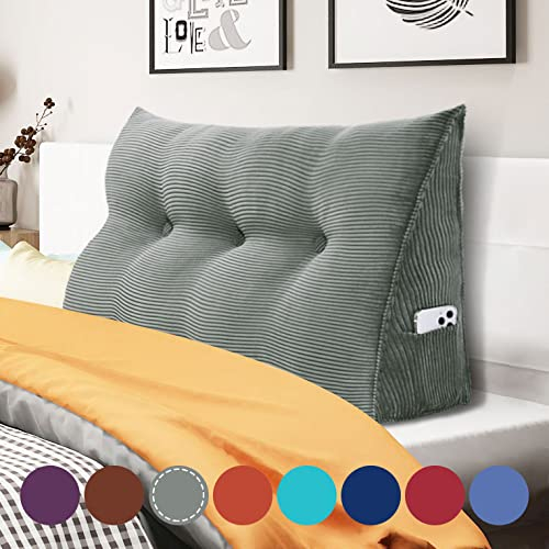 VERCART Rückenkissen Keilkissen Rückenlehne Kissen für Bett Sofa Kopfteil Gepolstert Bettkissen Wandkissen Sofakissen Groß Rueckenkissen Couchkissen Dekokissen Kordsamt Grau 100cm