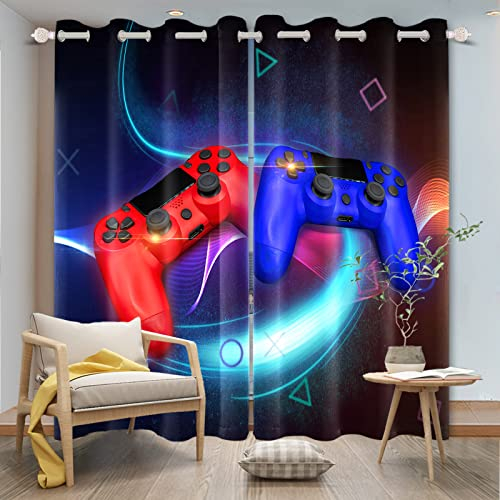 SDOTPMT 107x160cm Moderner Gamer Fenstervorhang Blau Rot Gamepad Cool Videospiel Magie Teenager-Spiel Controller-Spiel Fenster vorhänge Thermisch isoliert Vorhang für Schlafzimmer, 2 Stücke